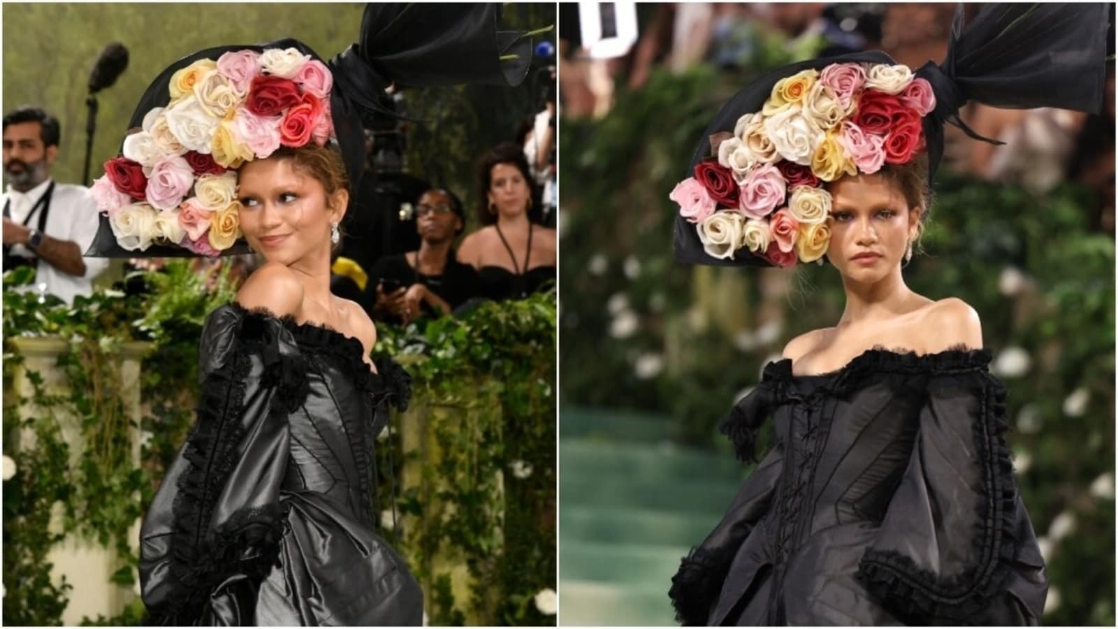 Zendaya's outfit change shuts down Met Gala red carpet; check out her dramatic black gown and giant floral headpiece - Hindustan Times