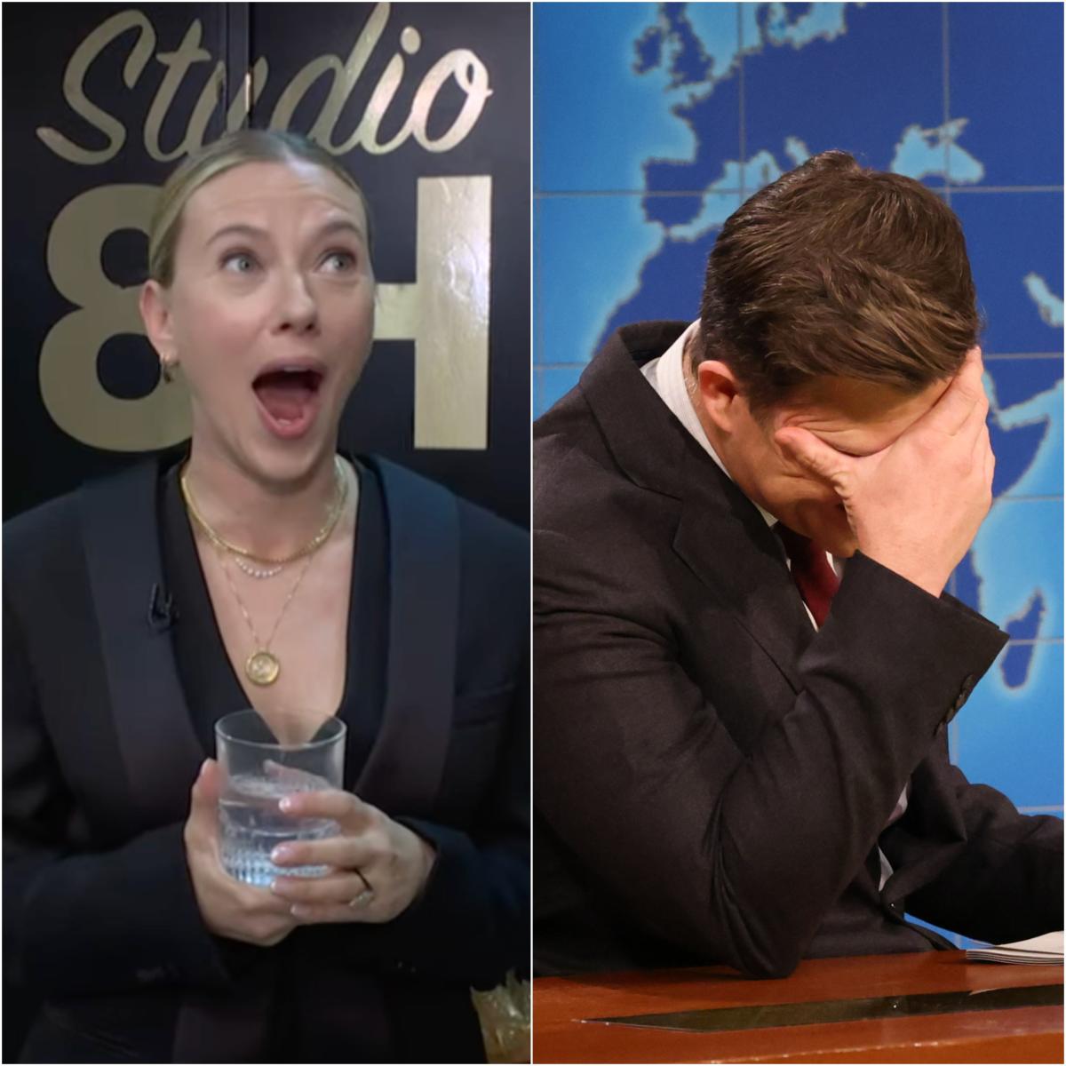 Scarlett Johansson Had a Visceral Reaction to Colin Jost's Explicit Jokes About Her on Saturday Night Live - Yahoo Entertainment